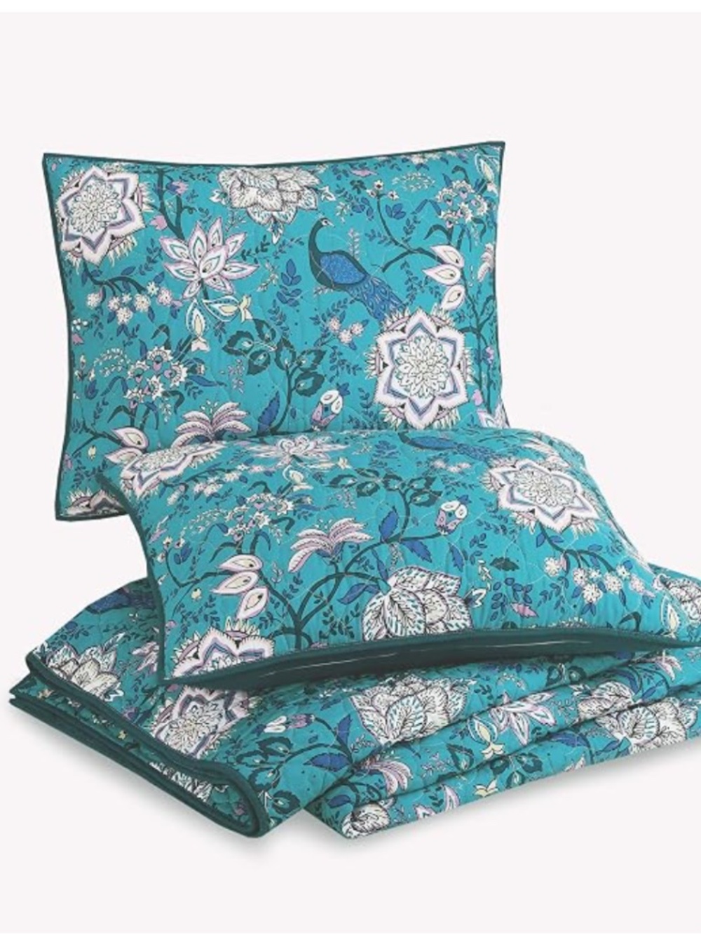 Vera Bradley Quilted Pair of Pillow Shams in Teal Peacock Garden Print